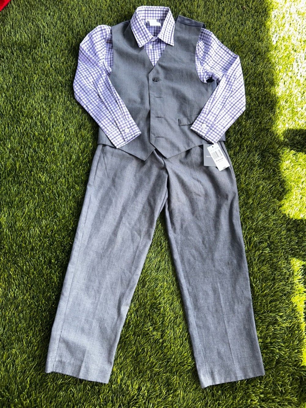 Nautica Purple and White Plaid Dress Shirt